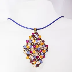 Pendant 65cm - Malvina Rhombus M-Purple Leather - Pendant 65cm - Laiton bronze
